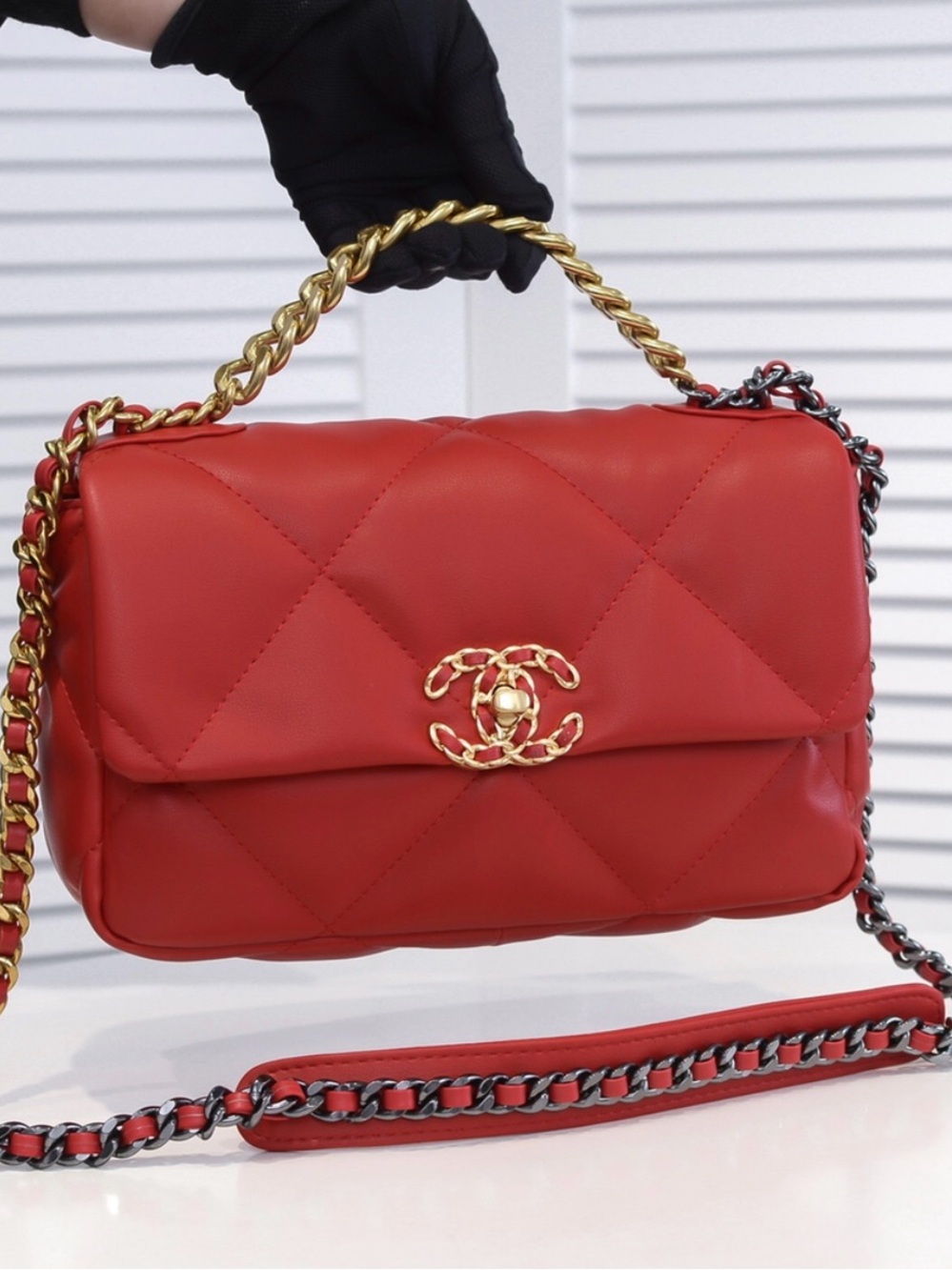 CC red Quilted Leather Flap Shoulder Bag